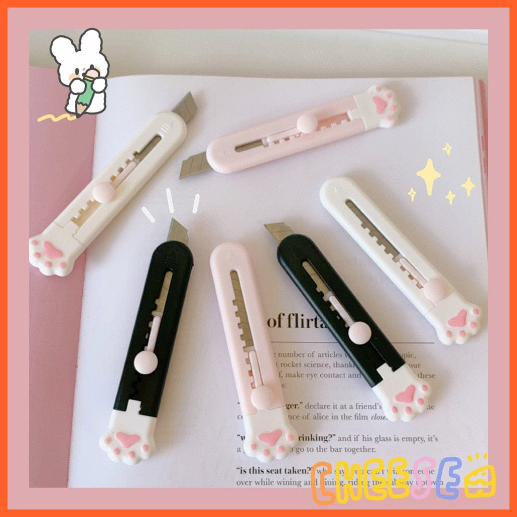 whatagift.com.au office accessories 1 PCS Cute Girly Pink Cat Paw Alloy Mini Portable Utility Knife Cutter