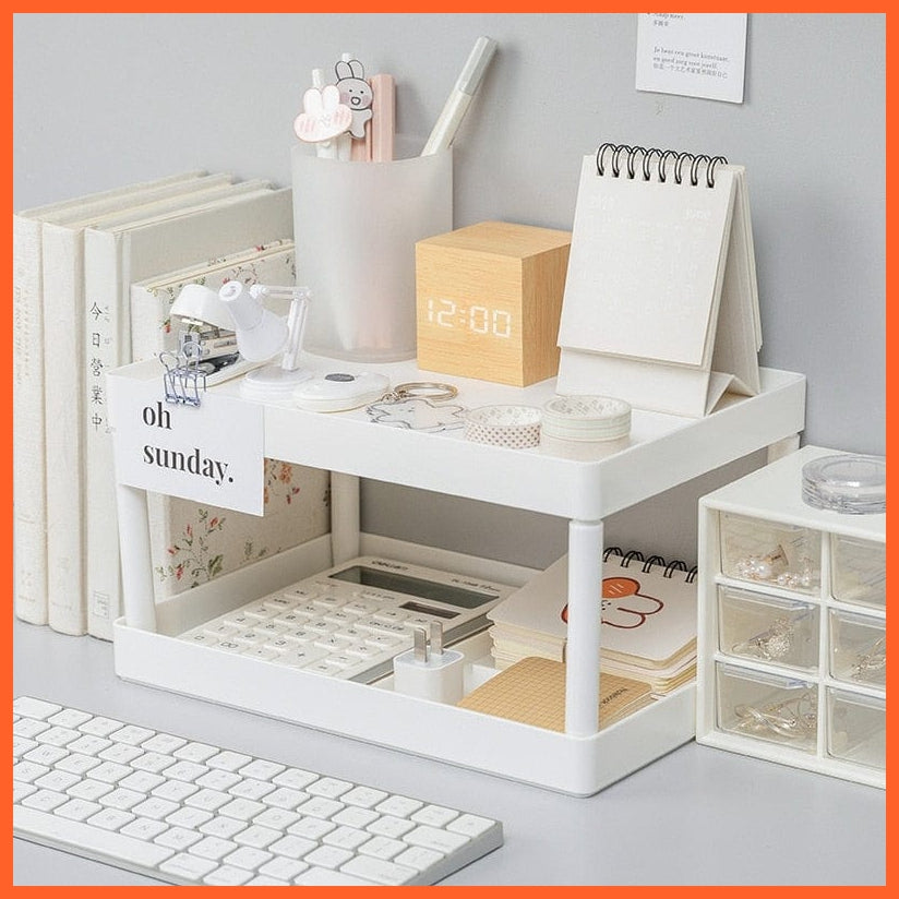 whatagift.com.au office accessories Double-layer Shelf Rack Desktop Plastic Desk Shelves Cosmetic Storage Organizer
