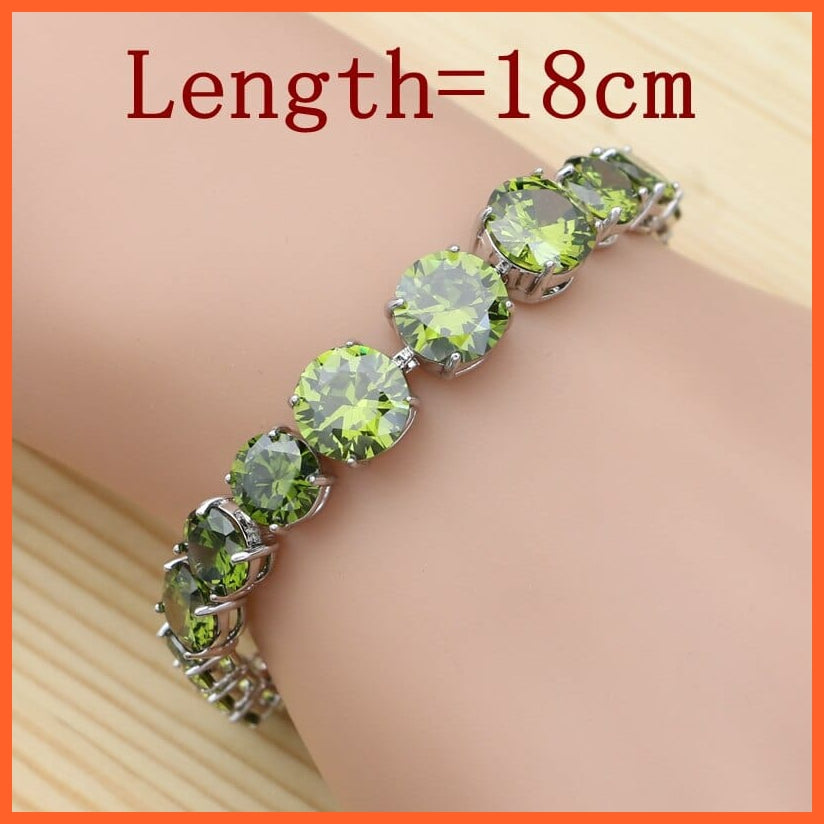 whatagift.com.au Olive Green 925 Silver Jewelry Sets For Women | Crystal Ring Bracelet Necklace Pendant Earrings