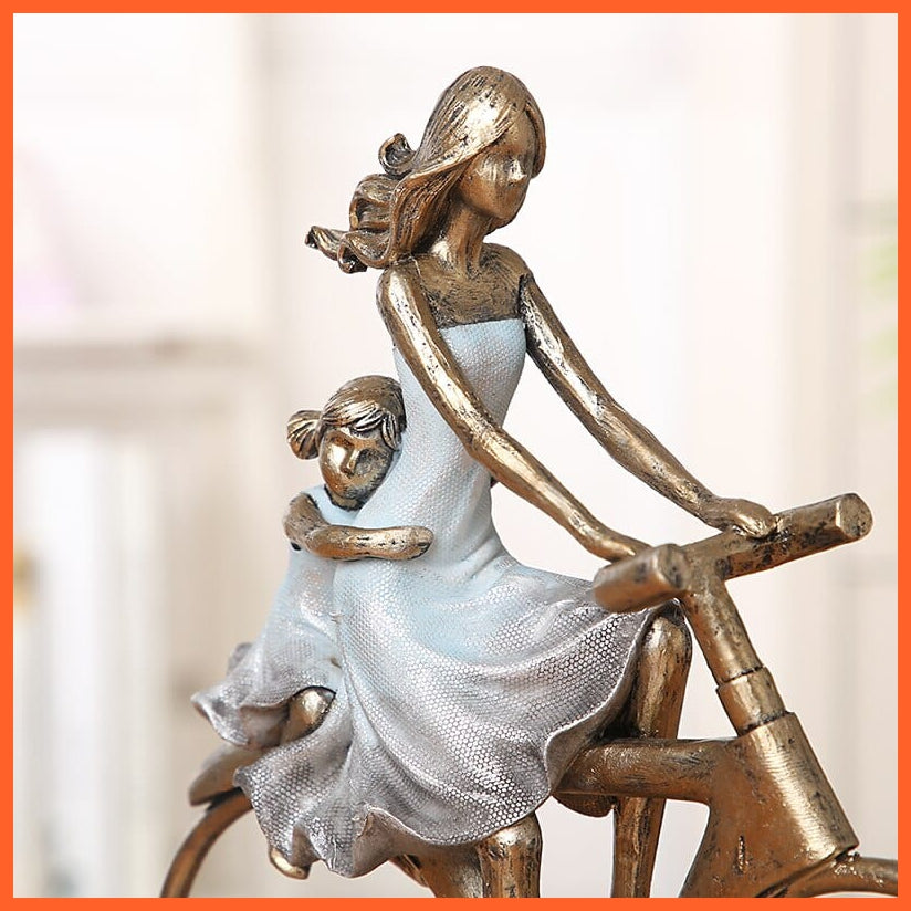 whatagift.com.au Parents And Child Cycle Statue | Father Mother Resin Figurine for Home Decore
