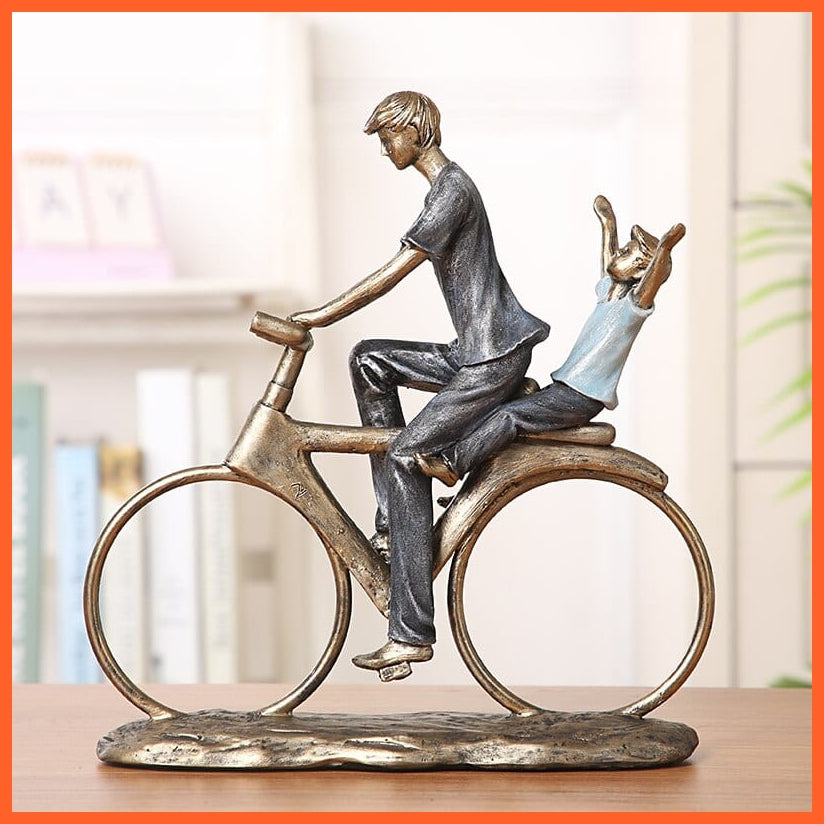whatagift.com.au Parents And Child Cycle Statue | Father Mother Resin Figurine for Home Decore