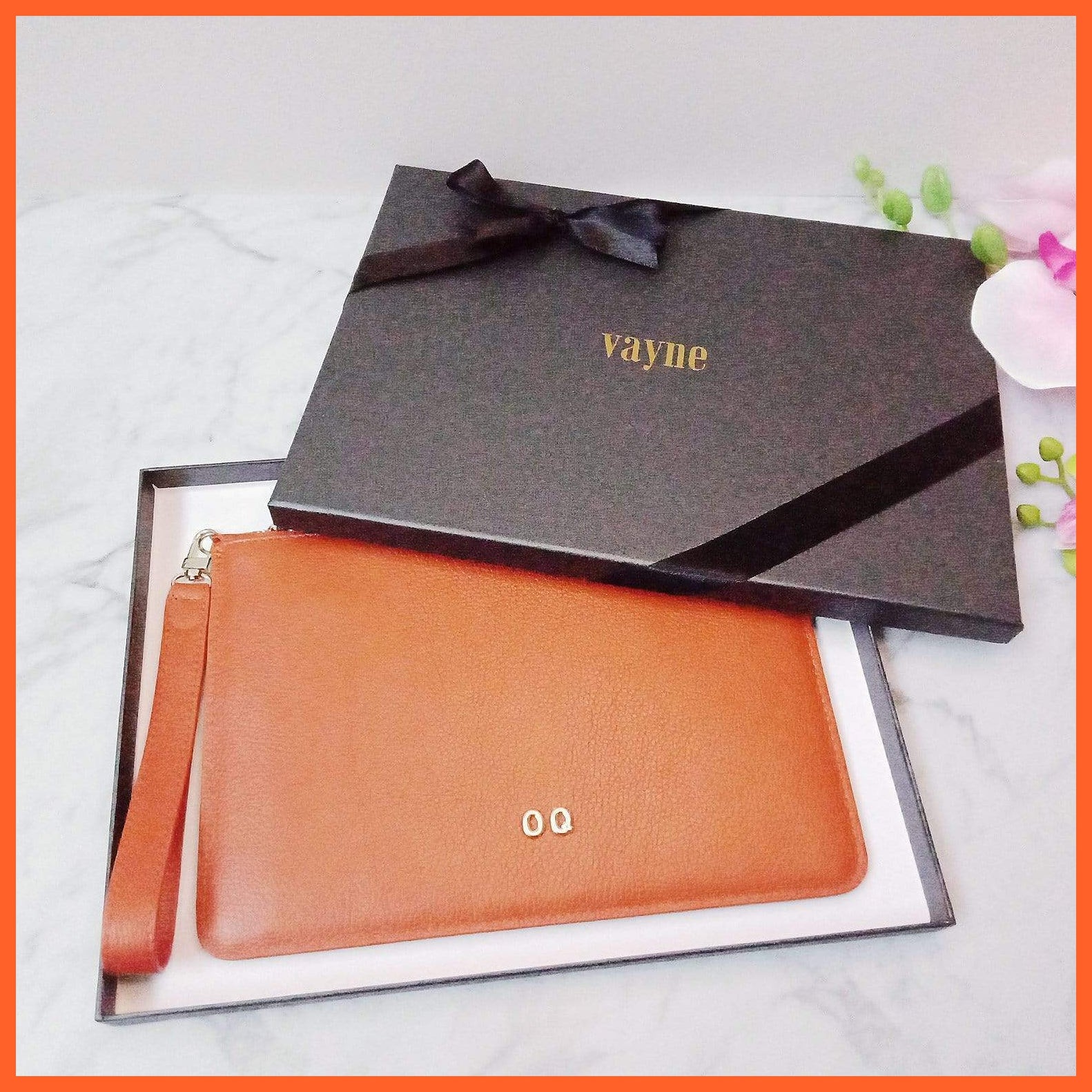 Personalised Leather Large Clutch Pouch | Cocoa Brown | whatagift.com.au.