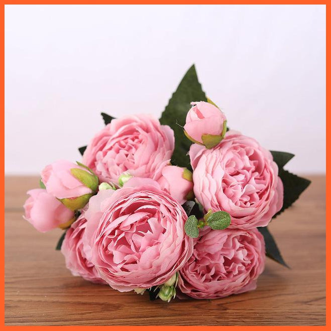 Rose Pink Silk Peony Artificial Flowers Bouquet | whatagift.com.au.