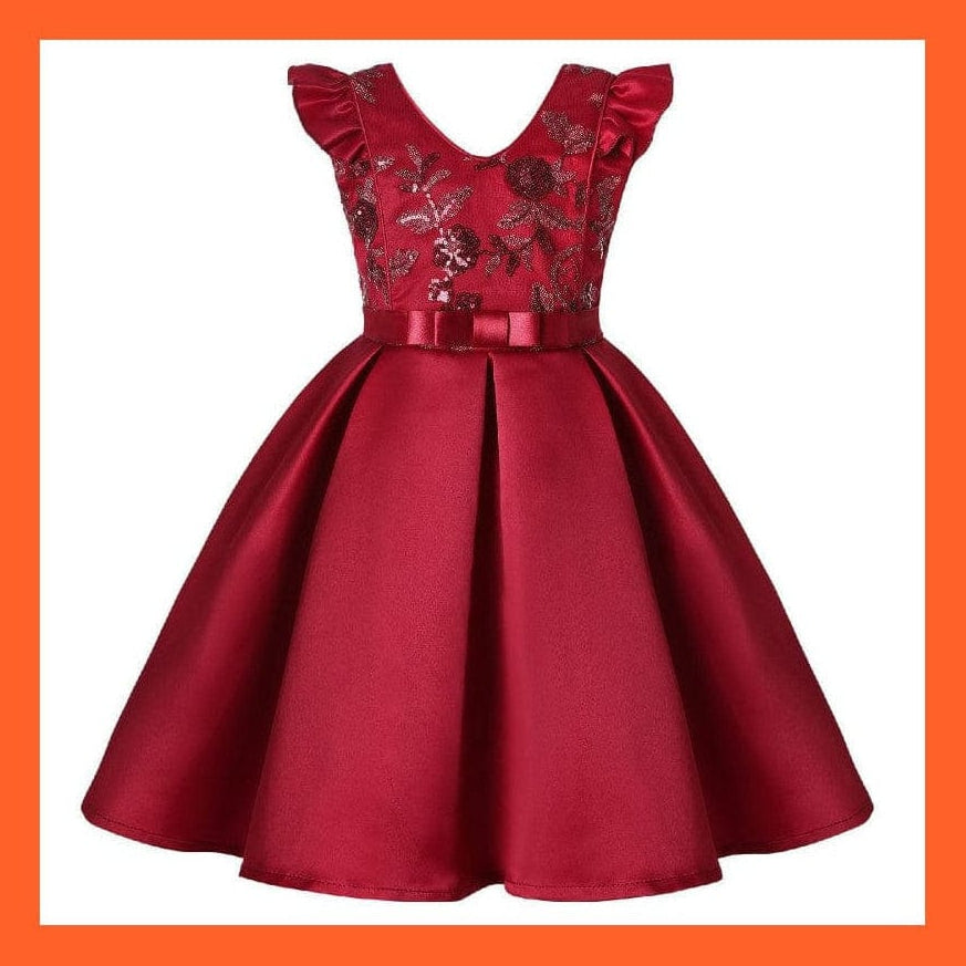 whatagift Princess Party Girls Flower Sequins Dress