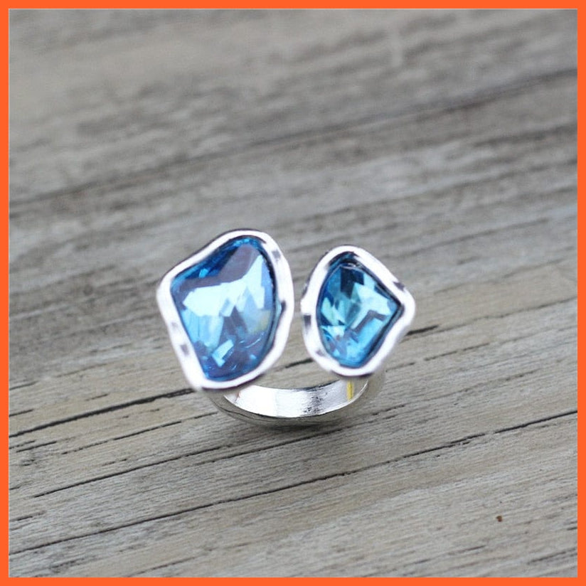 whatagift.com.au Resizable / Blue Retro Antique Silver-plated Irregular Crystal Adjustable Women Ring For Birthday Valentine Day