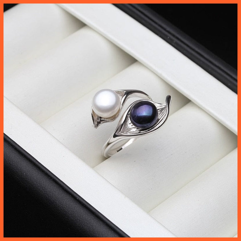 whatagift.com.au Resizable / white black ring Wedding Real Natural Freshwater White Black Double Pearl Ring For Women