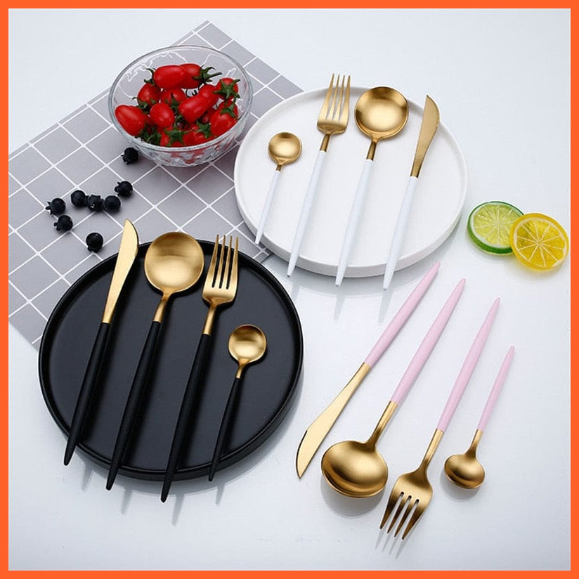 whatagift.com.au Rose Gold Tableware Set | Stainless Steel Cutlery Set | Western Tableware Luxury Fork Teaspoon Knife Cutlery Set