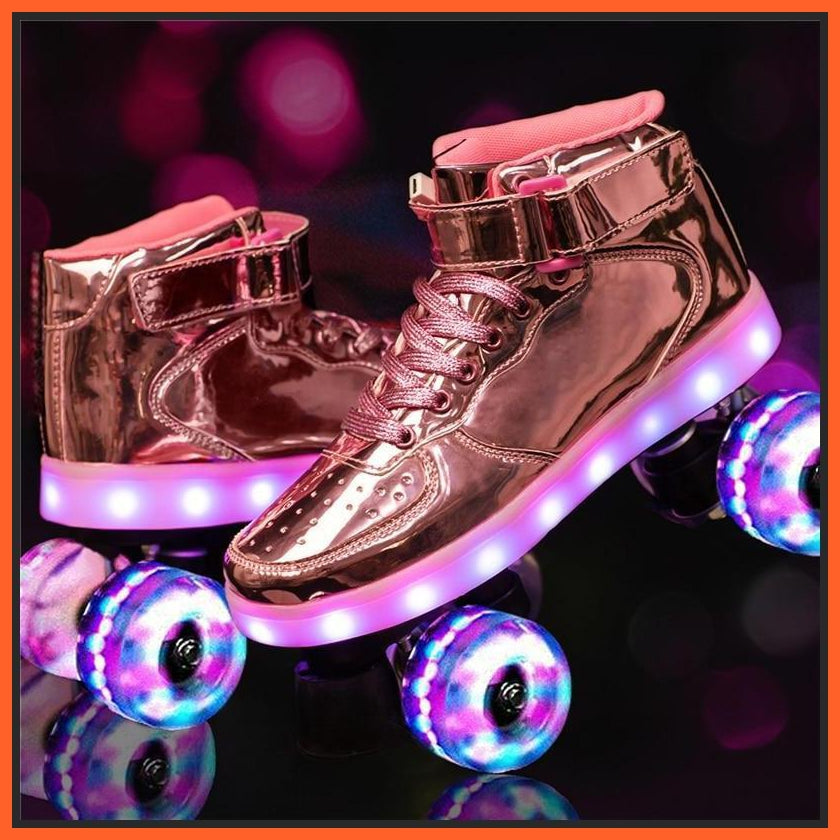 Shiny Pink Roller Skates With Lights | Led Roller Skates For Girls Pink Shoes | whatagift.com.au.