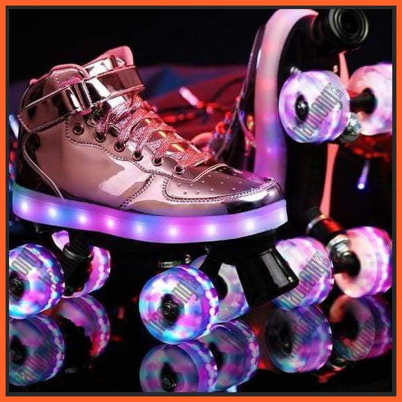 Shiny Pink Roller Skates With Lights | Led Roller Skates For Girls Pink Shoes | whatagift.com.au.