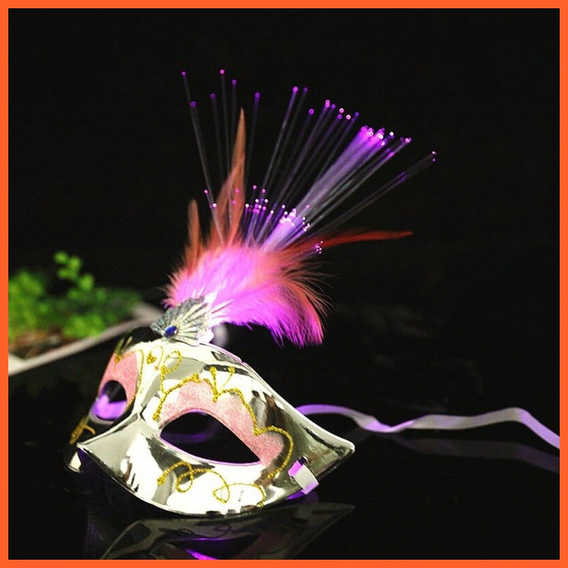 whatagift.com.au silver 10pcs  LED Glow Flash Light Up Feather Masquerades Venetian Party Masks