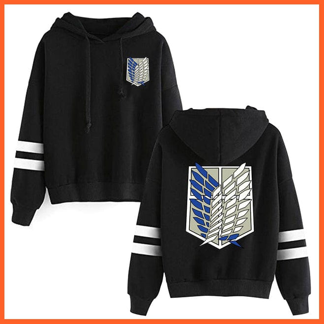 whatagift.com.au unisex Hoodie black / 4XL Attack on Titan Long Sleeved Striped Hooded Sweatshirt Pullover Tops