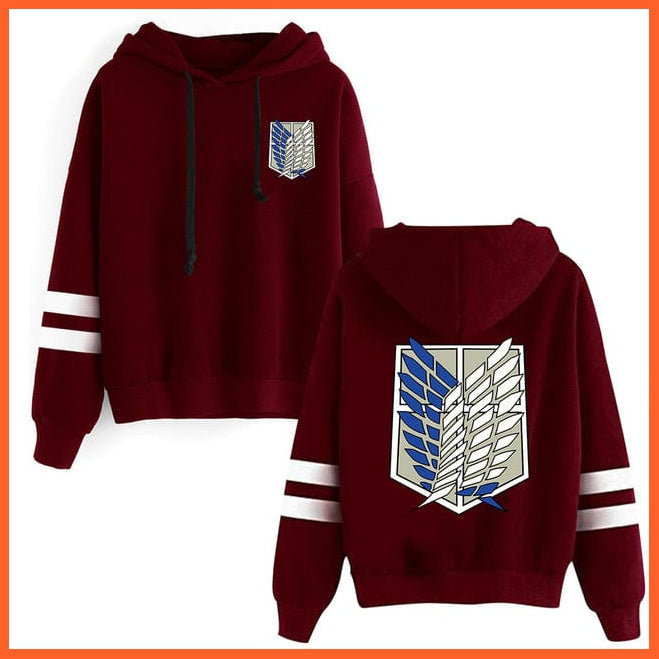 whatagift.com.au unisex Hoodie Burgundy / 4XL Attack on Titan Long Sleeved Striped Hooded Sweatshirt Pullover Tops