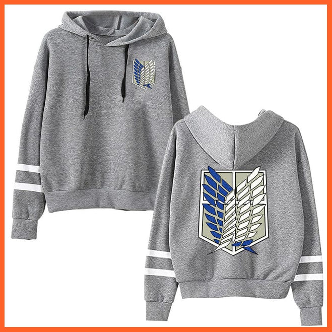 whatagift.com.au unisex Hoodie gray / 4XL Attack on Titan Long Sleeved Striped Hooded Sweatshirt Pullover Tops