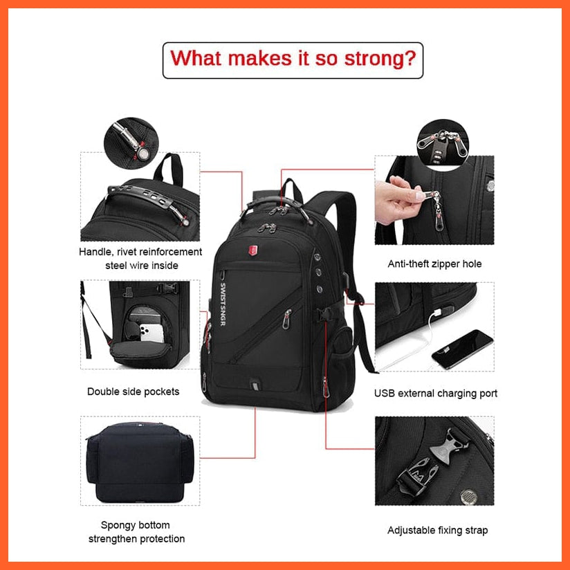 whatagift.com.au Waterproof 17-Inch Laptop Backpack| USB Charging Travel Rucksack Backpack