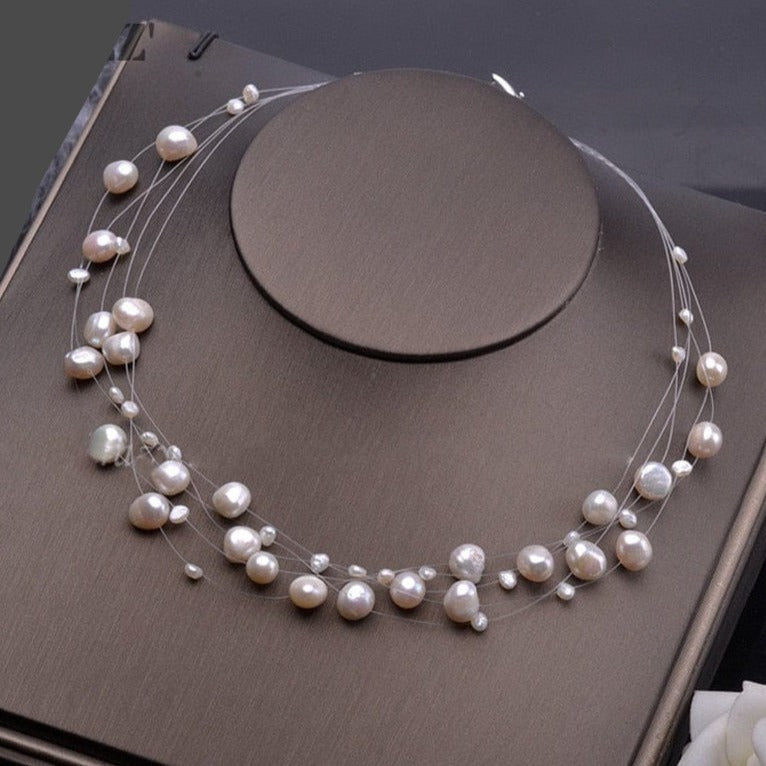 whatagift.com.au White / 45cm Natural Freshwater Pearl Necklace For Women  | Pearl Layered Choker