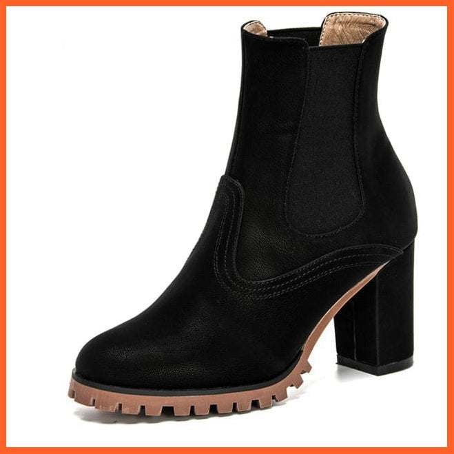 whatagift.com.au Women Shoes Black / 5.5 / China Fashion Platform Women Ankle Boots | High Heel Comfy Round Toe Slip-On Boots