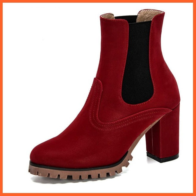 whatagift.com.au Women Shoes Dull red / 8.5 / China Fashion Platform Women Ankle Boots | High Heel Comfy Round Toe Slip-On Boots