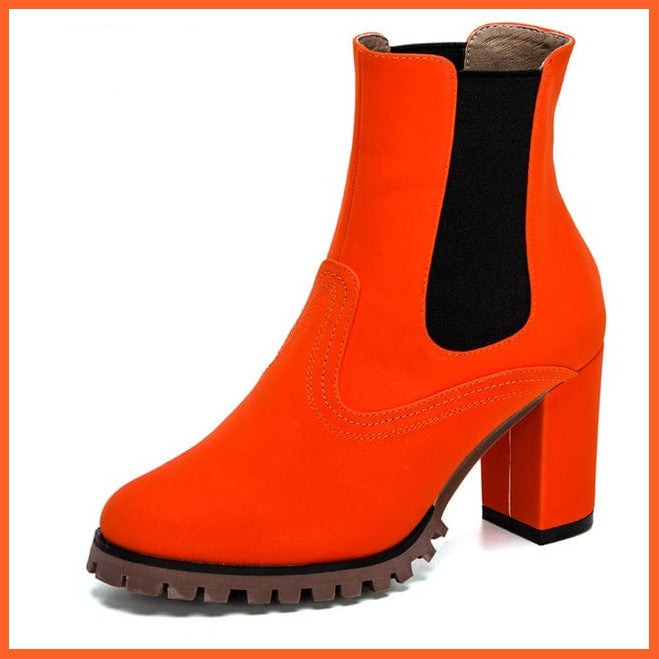 whatagift.com.au Women Shoes Orange / 8.5 / China Fashion Platform Women Ankle Boots | High Heel Comfy Round Toe Slip-On Boots