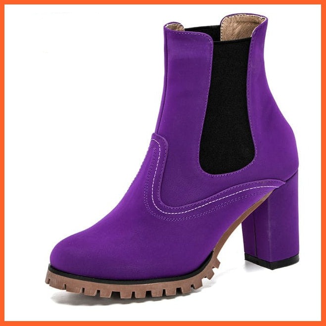 whatagift.com.au Women Shoes Purple / 8.5 / China Fashion Platform Women Ankle Boots | High Heel Comfy Round Toe Slip-On Boots