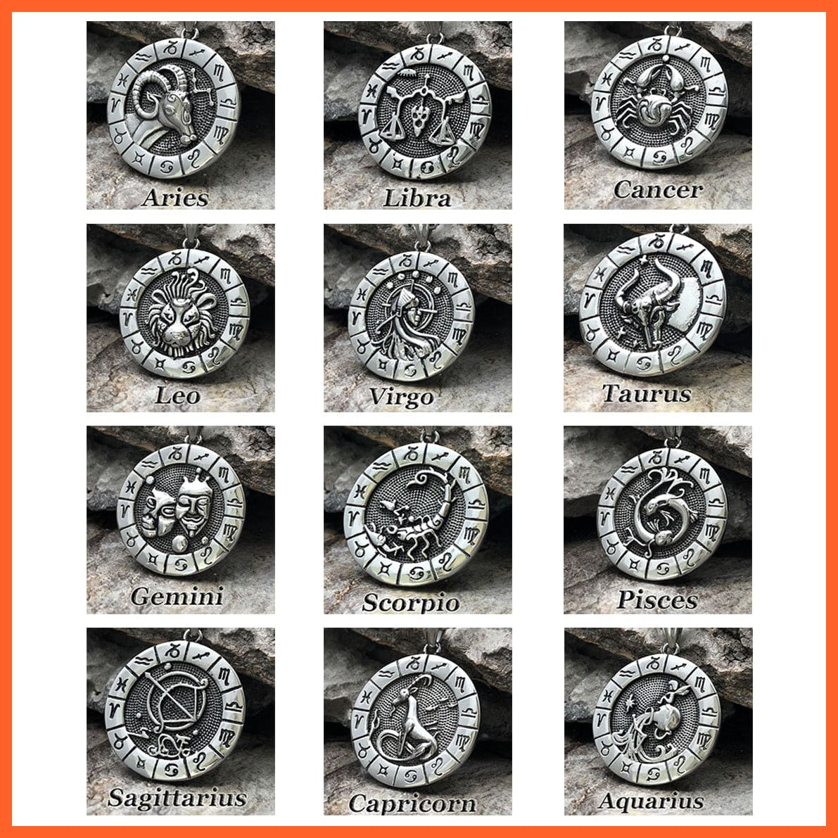 whatagift.com.au zodiac jewellery Unique Design 12 Horoscope Necklace | Silver Pendant Constellation Zodiac chain