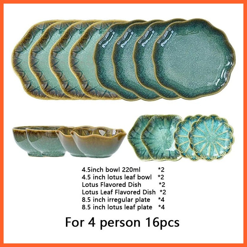 whatagift.com.au 16pcs Elegant Colorful Matte Gold Edge Dinner Plate Set | Complete Tableware for Dining and Entertaining
