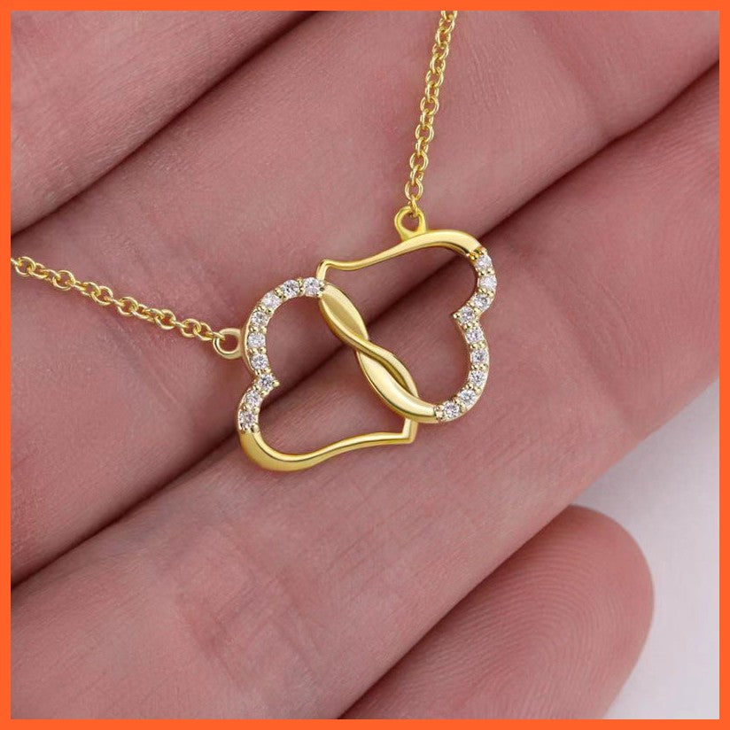 Fashion Double Heart Love Necklace With Rhinestones Inlaid Zircon Mother Valentine'S Day Gift
