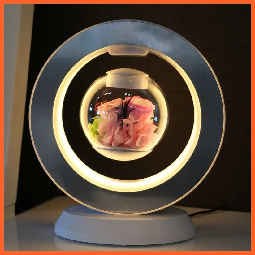 whatagift.com.au 2 Style / 220V US LED Magnetic Levitating flower bedroom table lamp | Magnetic Rotatory Glass Light Gift For Home Decore