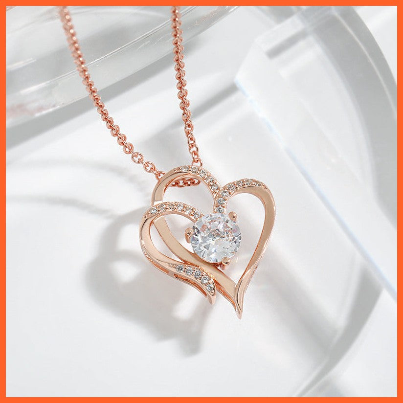 Zircon Double Love Necklace With Rhinestones Ins Personalized Heart-Shaped Necklace Clavicle Chain Jewelry For Women Valentine'S Day