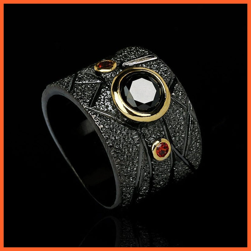 whatagift.com.au 6 / KYRA01615 Exquisite Leaf Flower Black Gold Two-color Red Zircon Ring Women