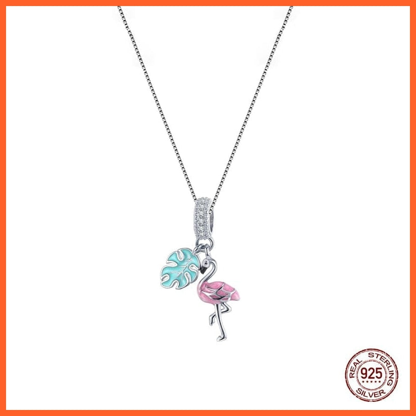 whatagift.com.au 925 Sterling Silver Enamel Pink Flamingo Pendant Necklace for Women