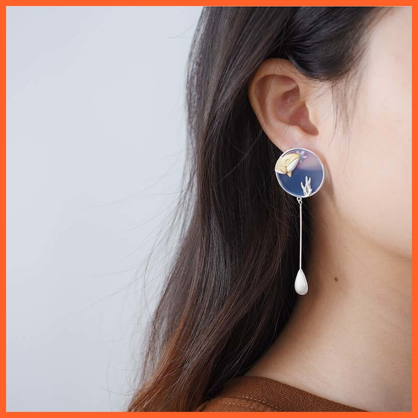 whatagift.com.au 925 Sterling Silver Gemstone Underwater World Whale Asymmetrical Long Drop Earrings