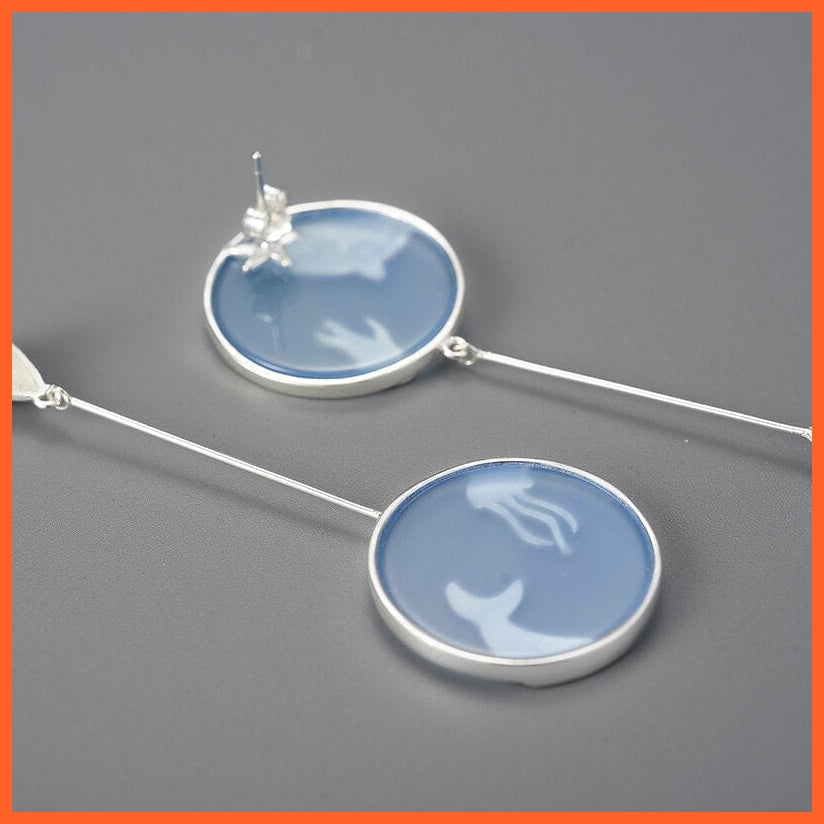 whatagift.com.au 925 Sterling Silver Gemstone Underwater World Whale Asymmetrical Long Drop Earrings
