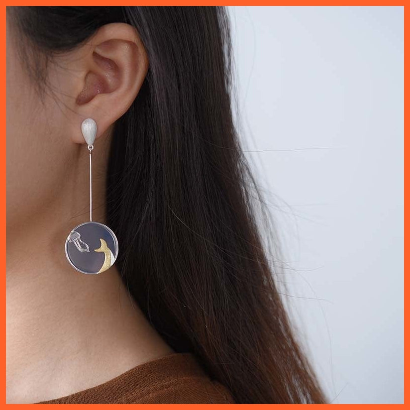 whatagift.com.au 925 Sterling Silver Gemstone Underwater World Whale Asymmetrical Long Drop Earrings