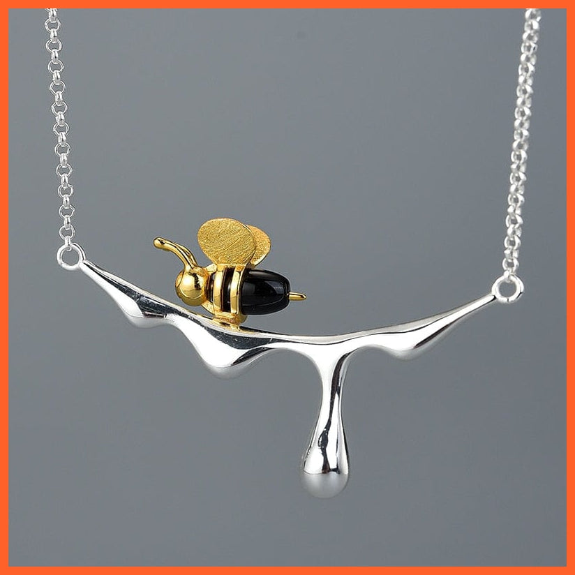 whatagift.com.au 925 Sterling Silver Handmade Gold Bee and Dripping Honey Pendant Necklace
