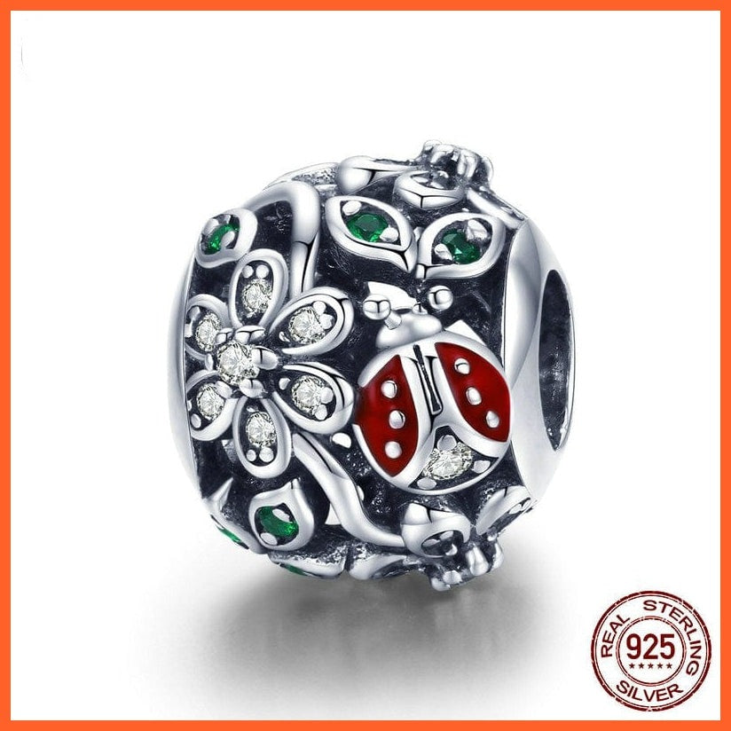 whatagift.com.au 925 Sterling Silver Red Ladybug Flower Wonderland Cubic Zircon Charms fit Bracelets
