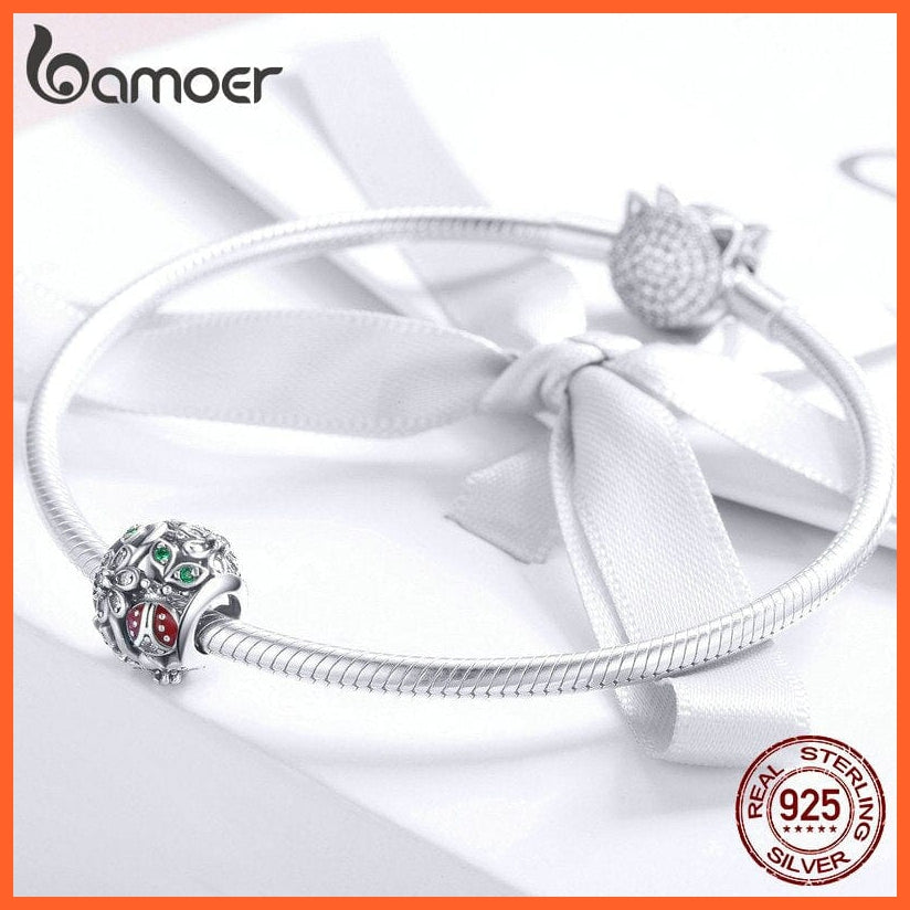 whatagift.com.au 925 Sterling Silver Red Ladybug Flower Wonderland Cubic Zircon Charms fit Bracelets