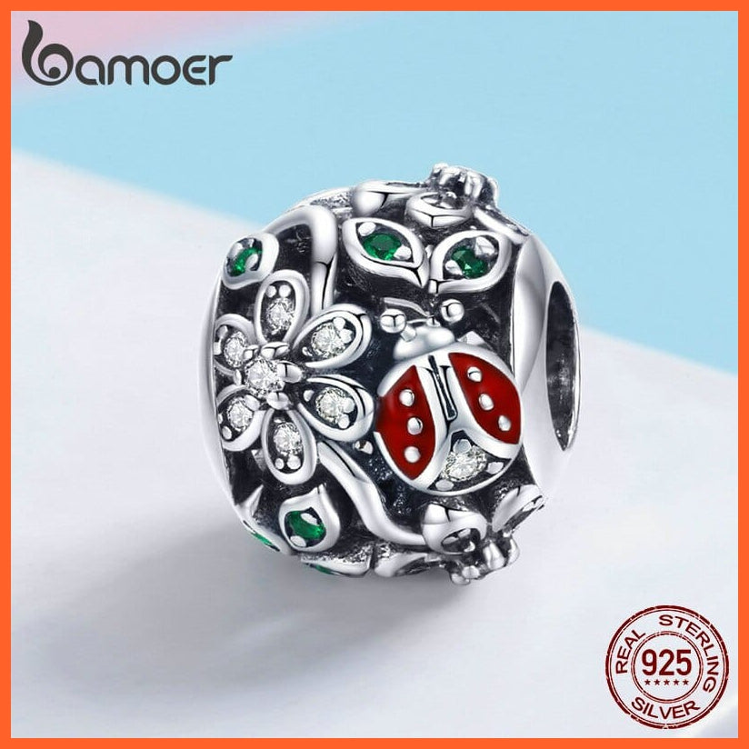 whatagift.com.au 925 Sterling Silver Red Ladybug Flower Wonderland Cubic Zircon Charms fit Bracelets