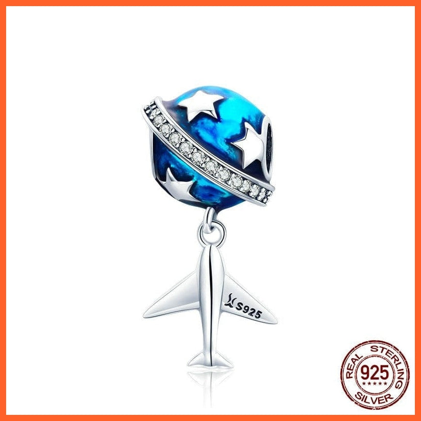 whatagift.com.au 925 Sterling Silver Sparkling Star And Plane Dream Blue Enamel Charms