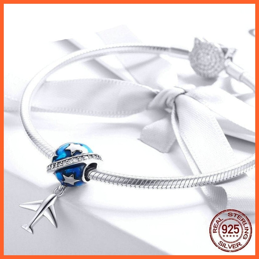 whatagift.com.au 925 Sterling Silver Sparkling Star And Plane Dream Blue Enamel Charms