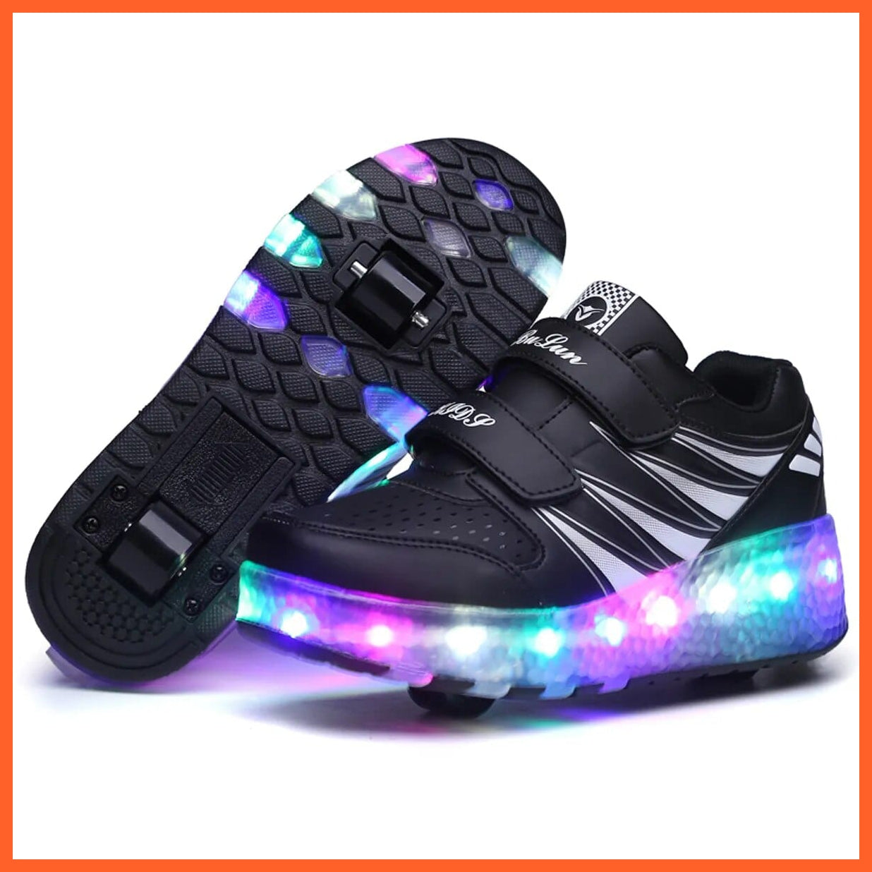 whatagift.com.au 988-8 Black / 28 Sparkling Led Two Wheel Roller Range | Kids Led Light Shoes  | Kids Led Light Roller Wheel Shoes