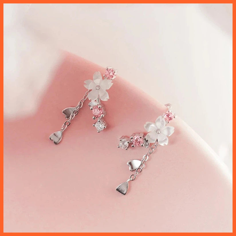 Romantic Pink Cherry Blossom Clavicle Chain Jewelry Set For Women