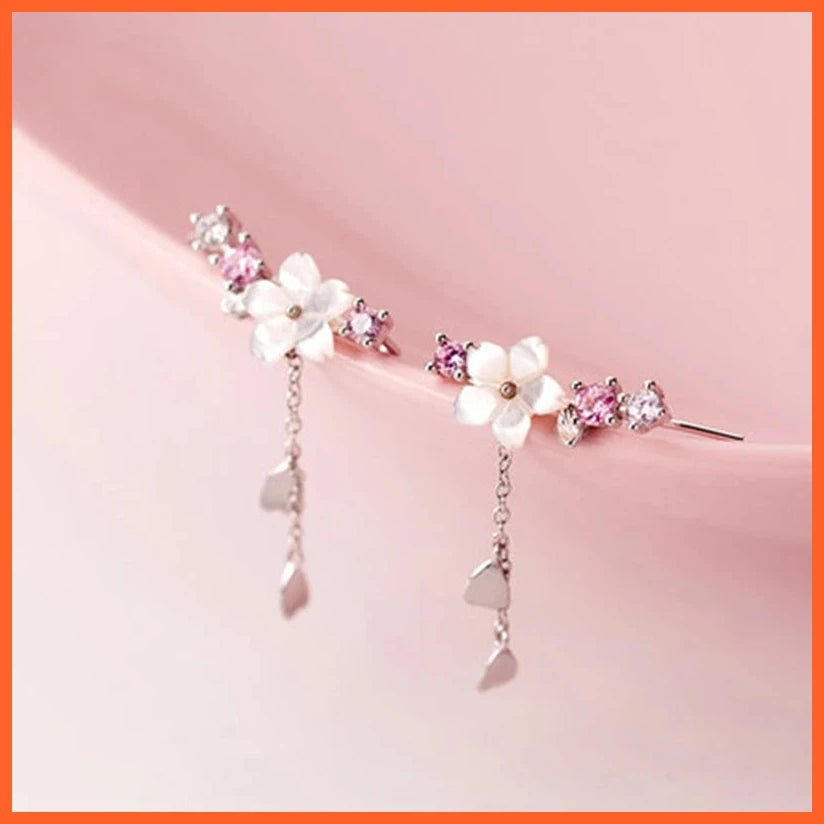 Romantic Pink Cherry Blossom Clavicle Chain Jewelry Set For Women
