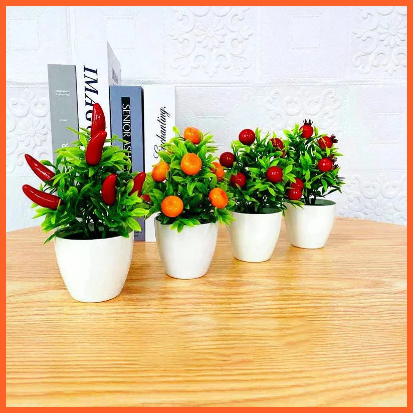 Artificial Bonsai Orange Pomegranate Fruit Tree | Decoration Plastic Garden Fake Plant