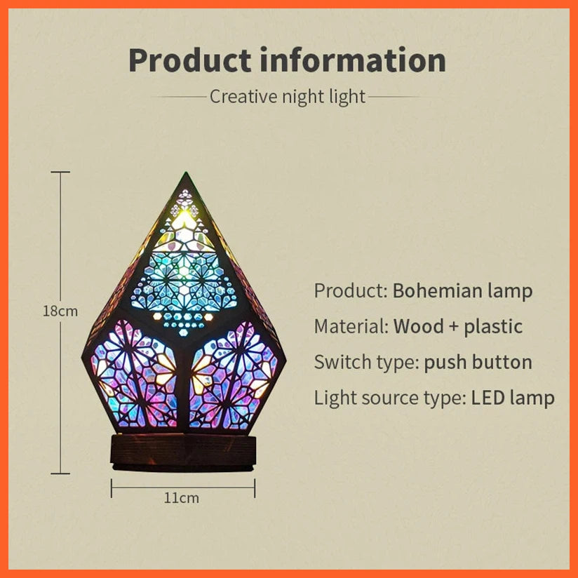 Wooden Hollow Led Projection Night Lamp | Bohemian Colorful Projector Desk Lamp