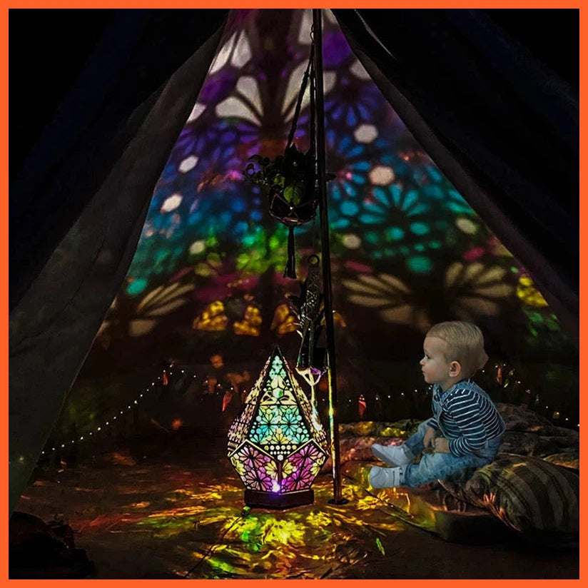 Wooden Hollow Led Projection Night Lamp | Bohemian Colorful Projector Desk Lamp