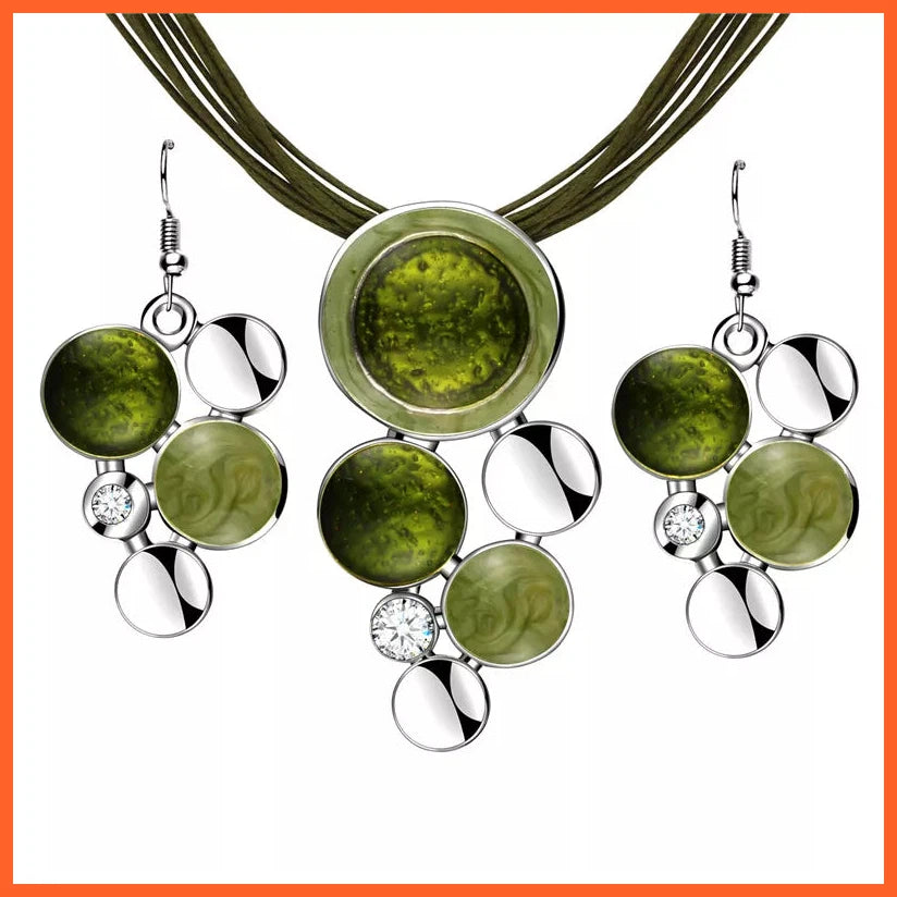 Green Rope Chain Round Beads Pendant Necklace Drop Earring New Jewelry Sets Jewelry