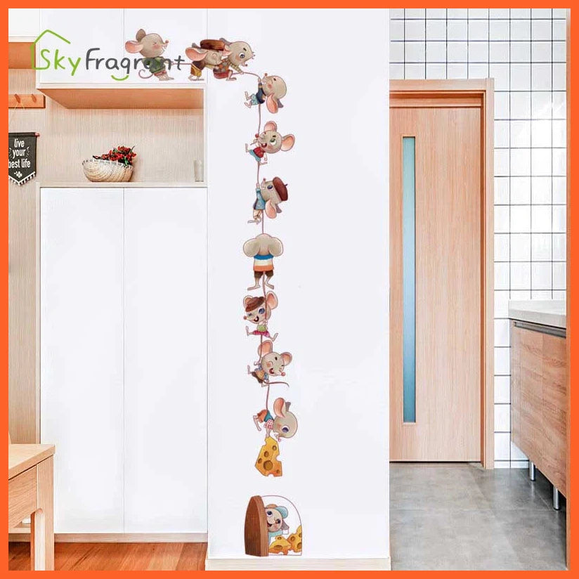Cartoon Mouse Family Kids Room Decor Self-Adhesive Cute Mice Stickers Home Decor Living Room Decoration Background Wall Sticker