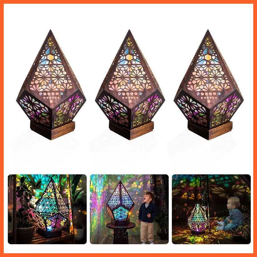 Wooden Hollow Led Projection Night Lamp | Bohemian Colorful Projector Desk Lamp