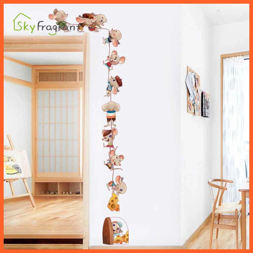 Cartoon Mouse Family Kids Room Decor Self-Adhesive Cute Mice Stickers Home Decor Living Room Decoration Background Wall Sticker