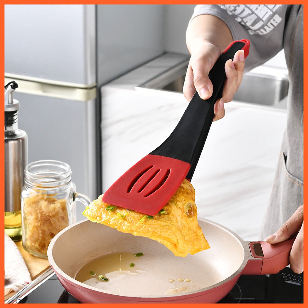 3 In 1 Frying Spatula Clip Silicone Food Clip Frying Steak Pancakes Shovel Slotted Turners Kitchen Tools Cooking Utensils Kitchen Gadgets